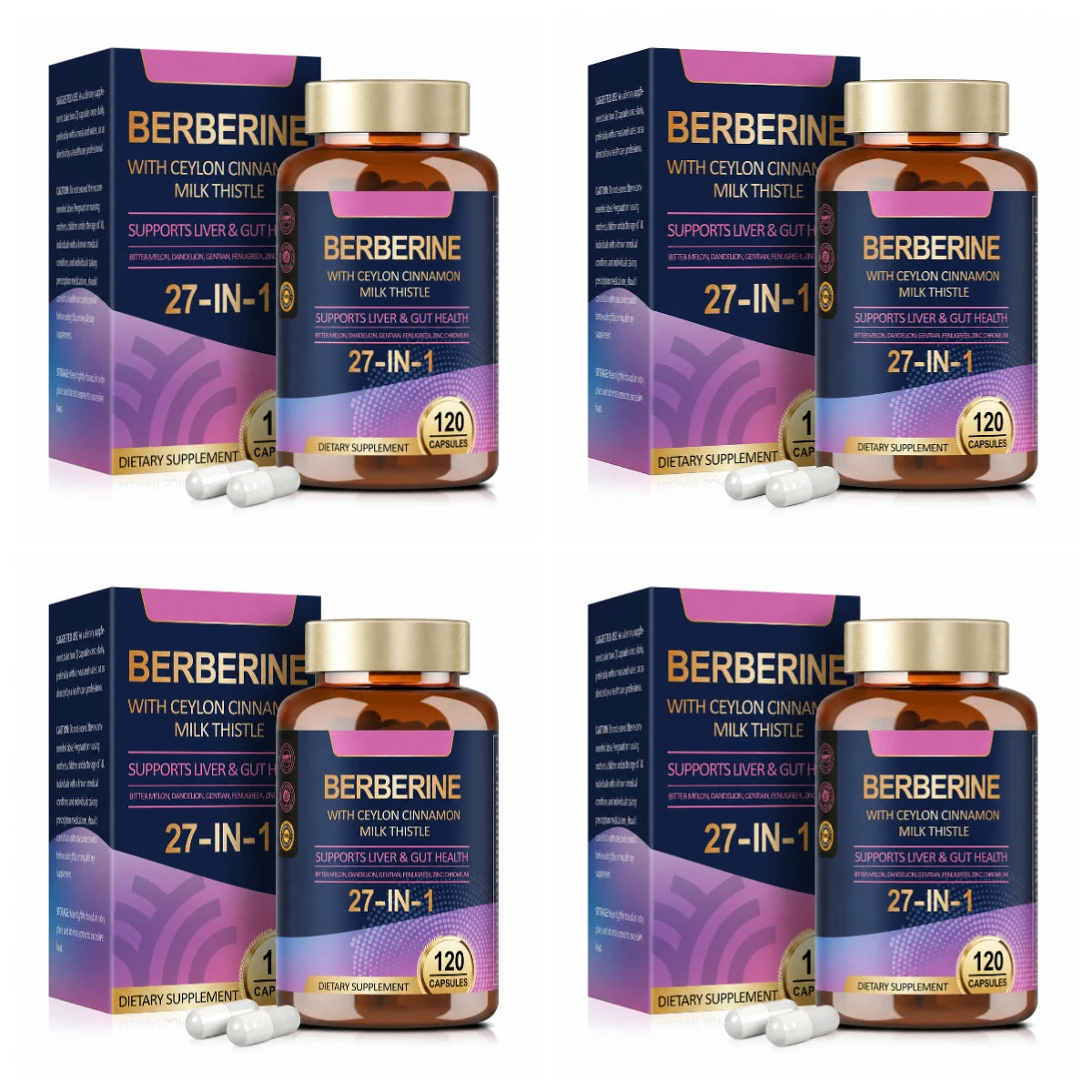 27 in 1 Berberine Supplement with Ceylon Cinnamon, Milk Thistle for Liver Gut Health Immunity Men & Women 120 Vegan Capsules Healthy supplements