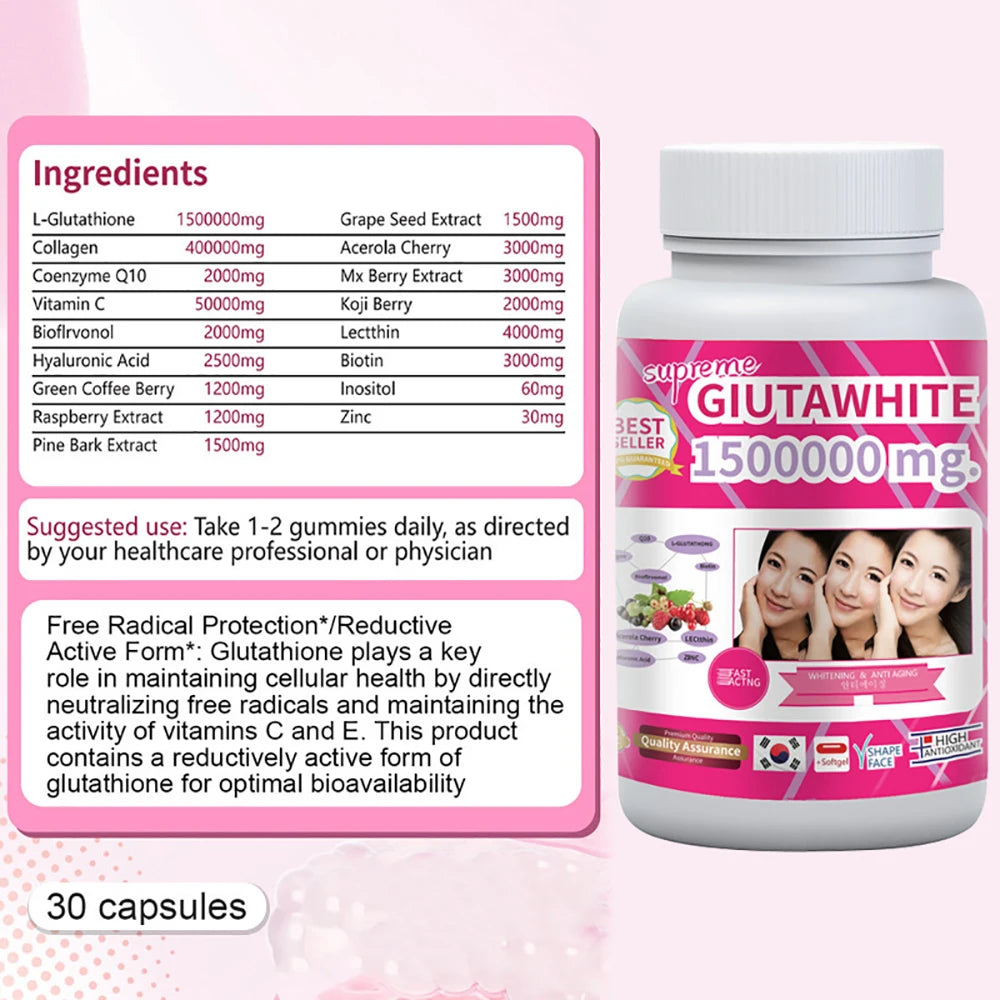 Gluta White 1500000mg Skin Whitening & Antioxidant Detox Supplement for Women & Men, Aging Defense, Blood Balance, Immune Health Healthy supplements
