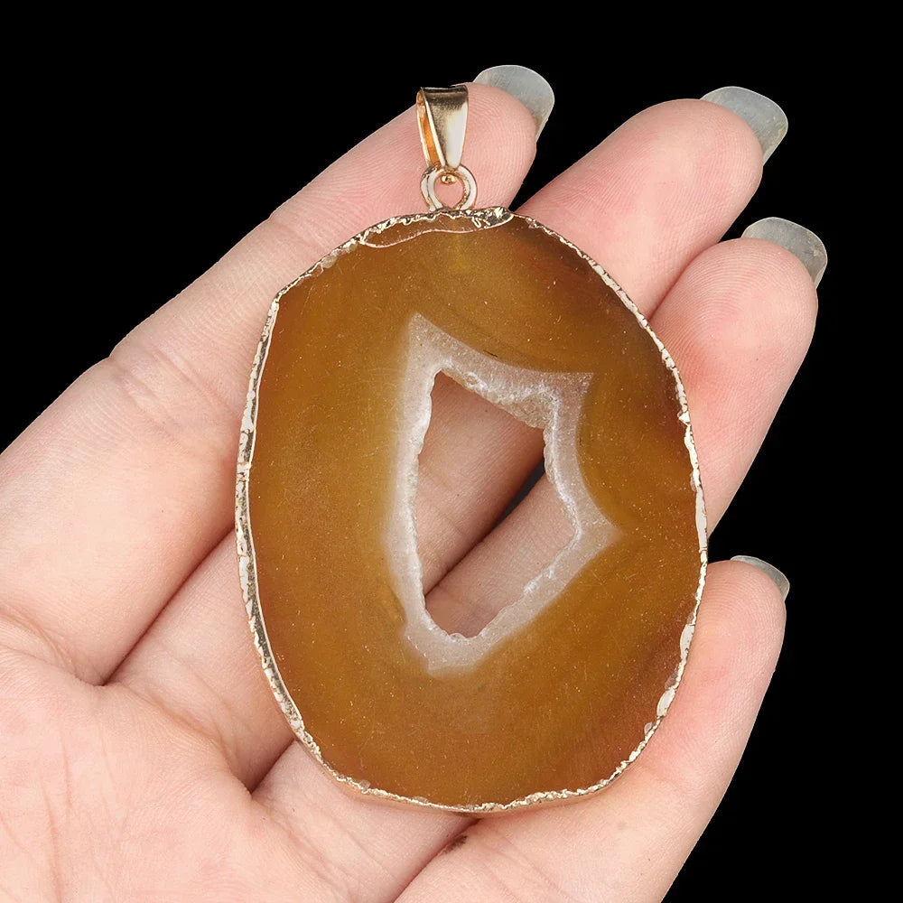 Natural Stone Onyx Pendant Gold Plated Slice Agate Onyx for Trendy Jewelry Making Diy Women Necklace Earring Supply Healthy supplements