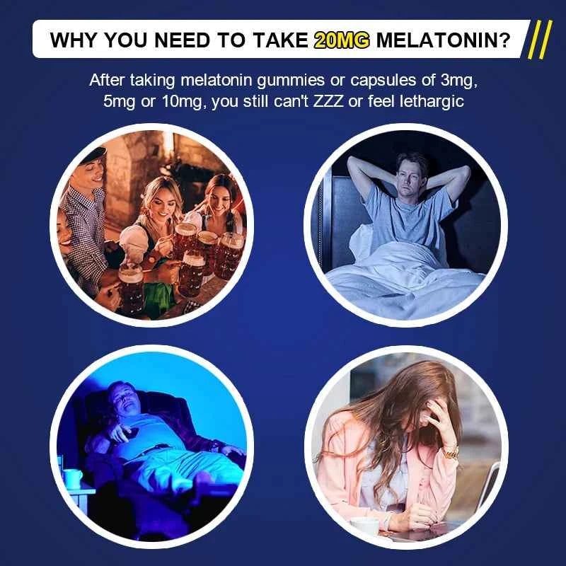 High Absorption Melatonin 20MG Supplement, Supports Natural Sleep, Reduces Stress, Aging & Nervous System Health for Men & Women