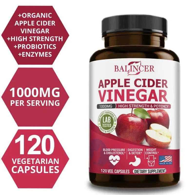 Premium Apple Cider Vinegar Capsules for Weight Management and Detox – 120 Non-GMO Capsules