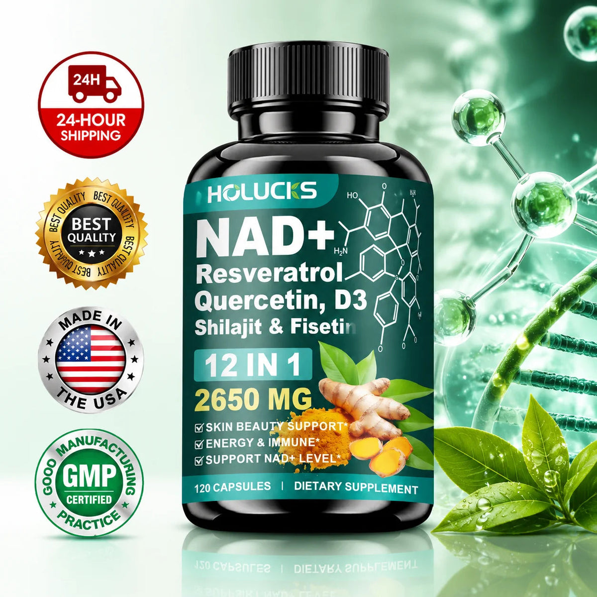 High Potency NAD+ Supplement, with Quercetin, Fisetin, Support Daily Vitality, Skin & Nails Health, Immune, Overall Well-Being Healthy supplements