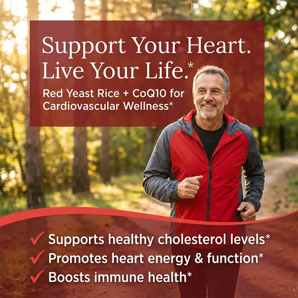 CoQ10 + Red Yeast Rice Supplement, for Cardiovascular & Heart Health, Anti-Aging, Energy Boost, Promote Vitality, Non-GMO Healthy supplements