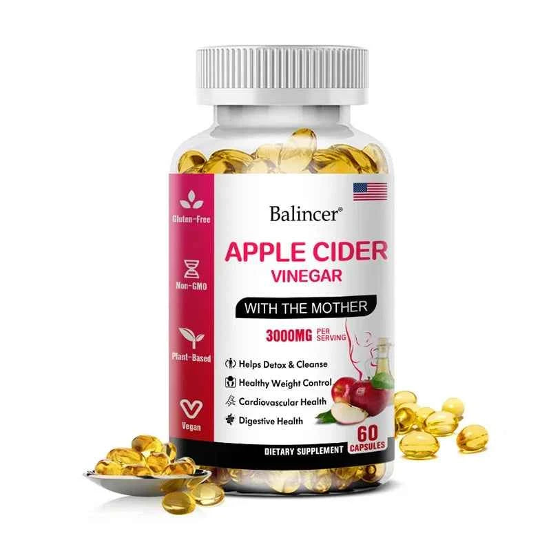 Balincer Apple Cider Vinegar Capsules 3000mg, Detox & Cleanse, Fat Burning, Healthy Weight Management Supplement Non-GMO