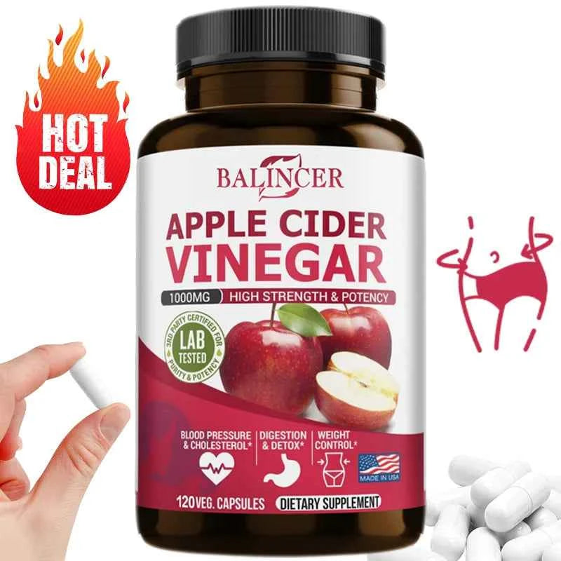 Premium Apple Cider Vinegar Capsules for Weight Management and Detox – 120 Non-GMO Capsules