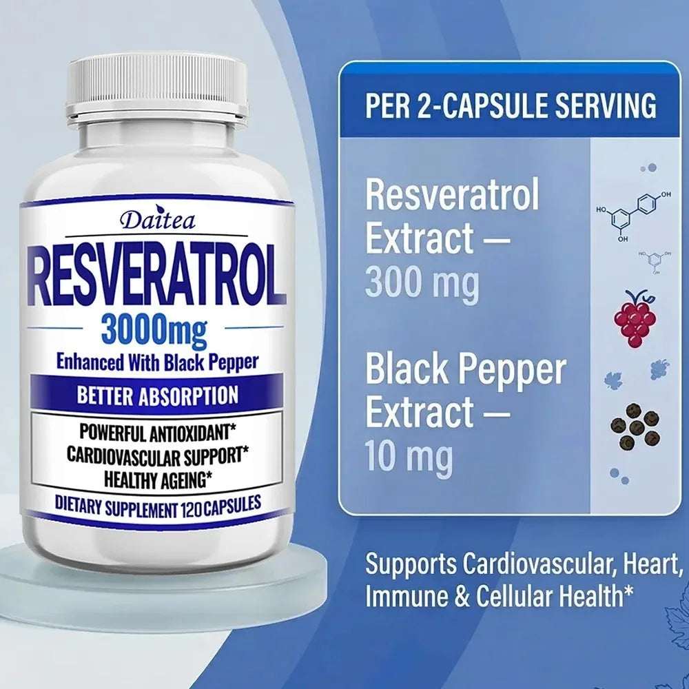 Resveratrol Supplement Capsules - Anti-Aging, Cardiovascular & Joint Support, Skin Health Healthy supplements