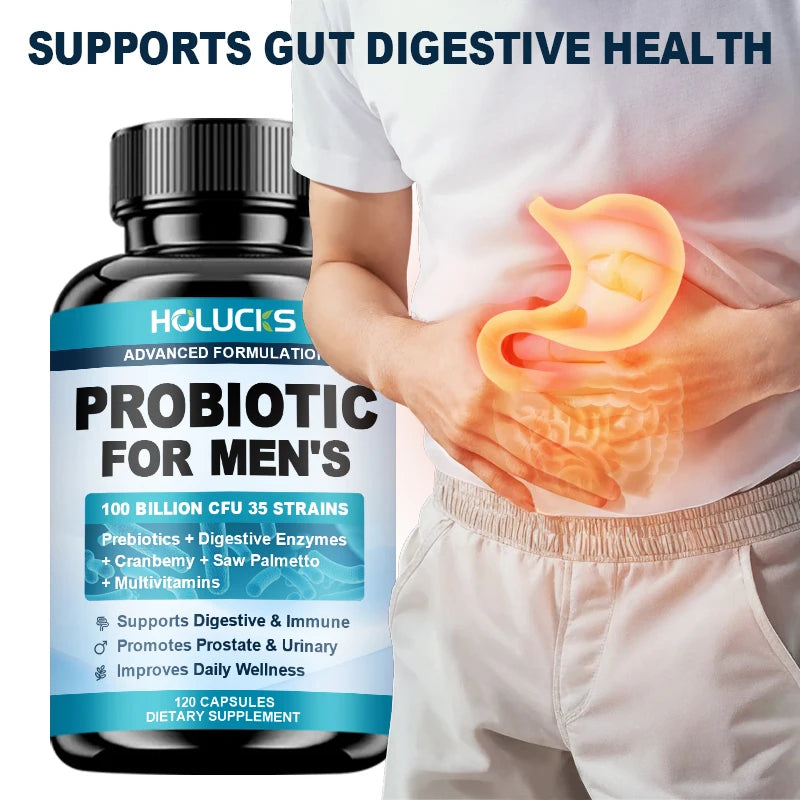 HOLUCKS Men's Probiotic Supplement with Prebiotics & Enzymes, Support Gut Health, Immune System & Daily Overall Wellness for Men Healthy supplements