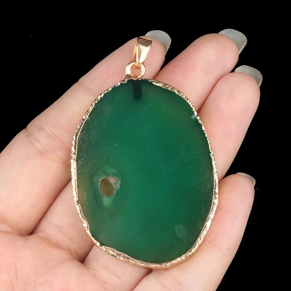 Natural Stone Onyx Pendant Gold Plated Slice Agate Onyx for Trendy Jewelry Making Diy Women Necklace Earring Supply Healthy supplements