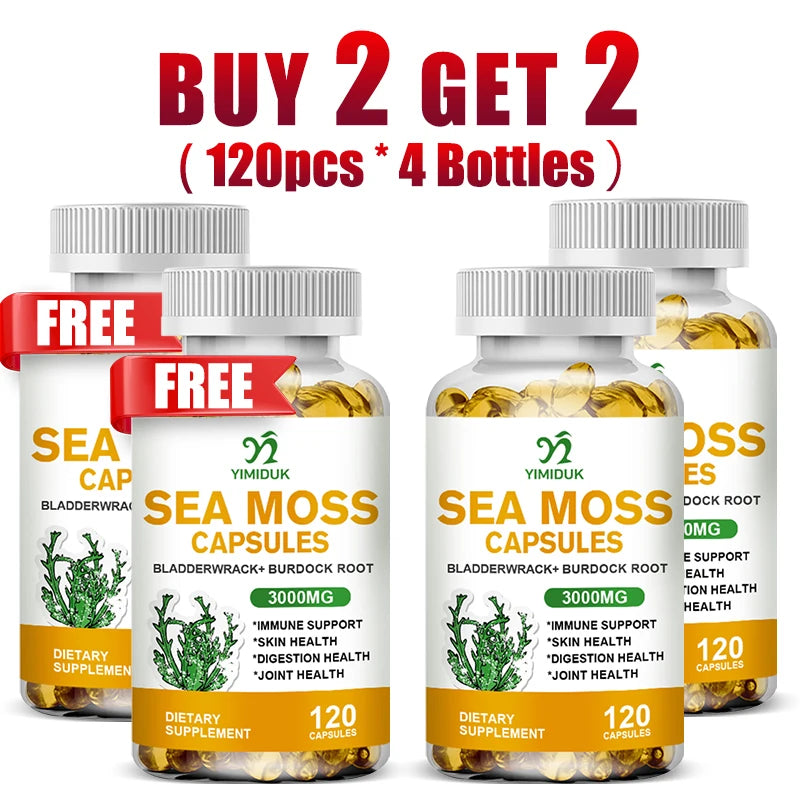 Buy 1 Get 1 Free! Organic Sea Moss Supplement, for Thyroid & Skin Health, Boosts Immunity, Energy & Digestion, GMP Certified Healthy supplements