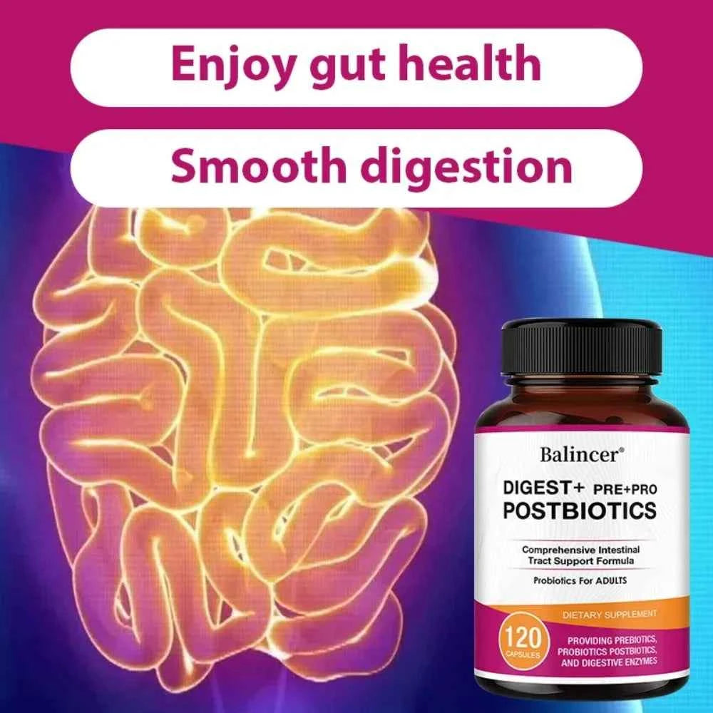 Postbiotics Digestive Enzymes Supplement - Gas & Bloating Relief, Digestion and Intestinal Health for Adults Men and Women