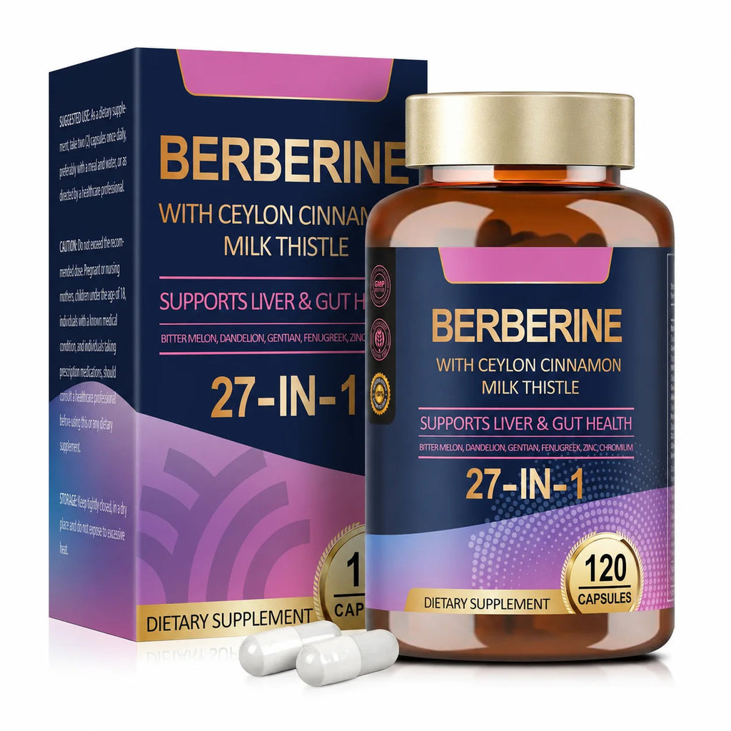 27 in 1 Berberine Supplement with Ceylon Cinnamon, Milk Thistle for Liver Gut Health Immunity Men & Women 120 Vegan Capsules Healthy supplements