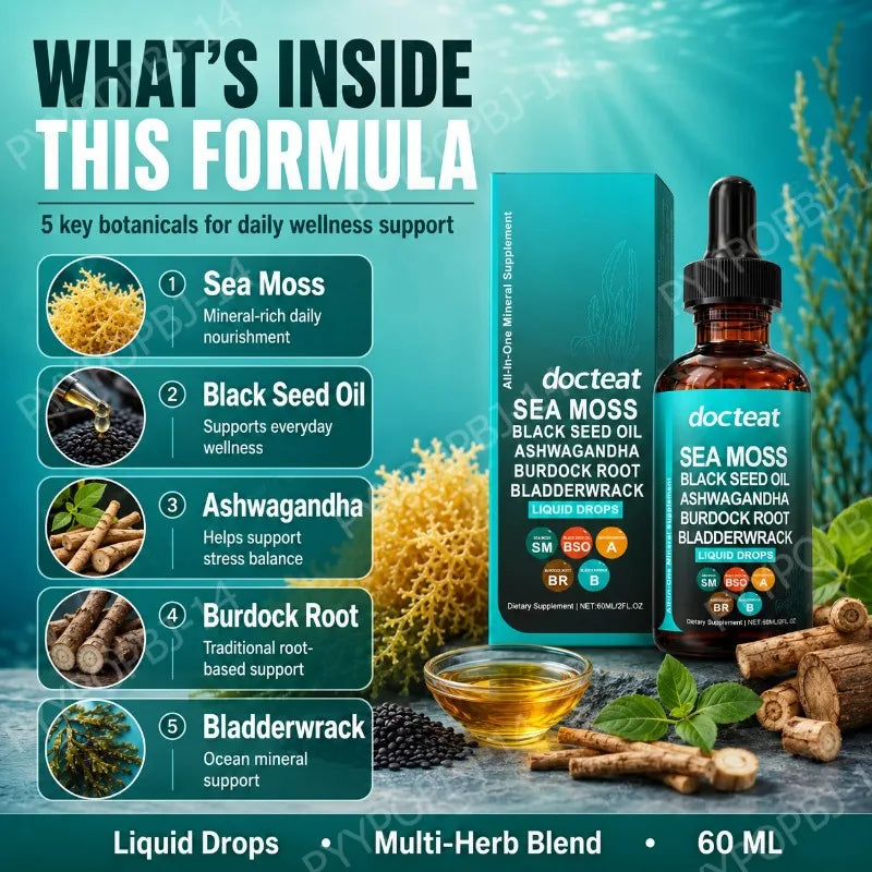 Docteat Sea Moss Liquid Drops 60ML Intestinal Health Digestion Skin Moisture Immune Support Nutritional Supplement Healthy supplements