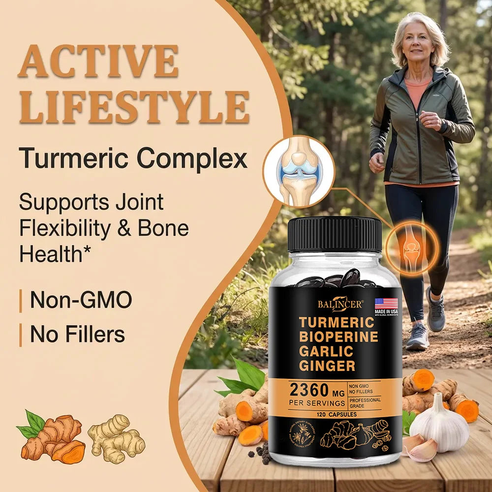 Turmeric Ginger Capsules 2360mg with Curcumin 95%, Garlic & Black Pepper, Joint Support, Digestion & Immune Health Supplement Healthy supplements