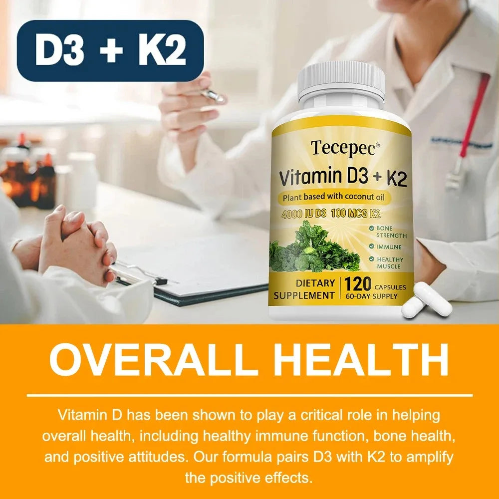 Vitamin D3 + K2, Supports Bone, Teeth, Digestion, Immune & Heart Health, Non-GMO, Dietary Supplement, 120 Capsules Healthy supplements