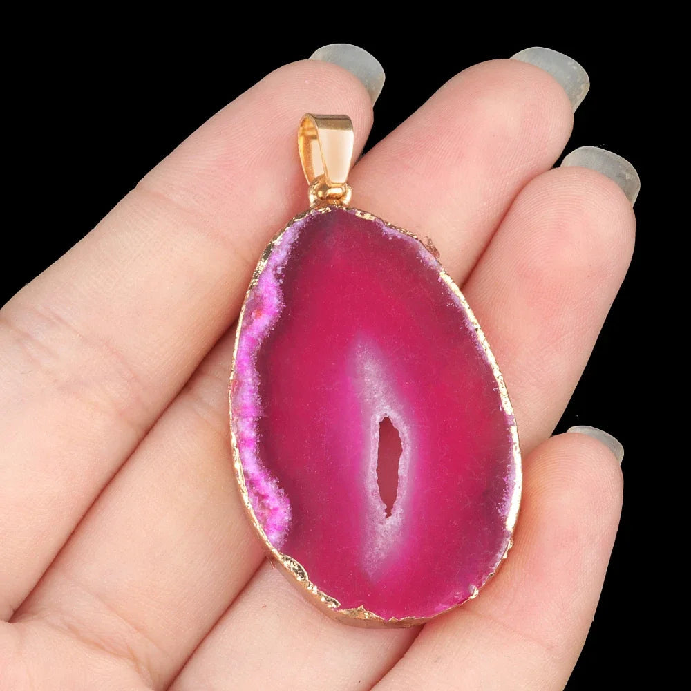 Natural Stone Onyx Pendant Gold Plated Slice Agate Onyx for Trendy Jewelry Making Diy Women Necklace Earring Supply Healthy supplements