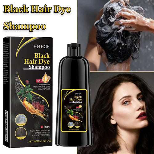 Black Hair Colouring Shampoo 3 in 1 Natural Herbal Essence Instant Colouring Shiny Hair Dye Shampoo Cleaning Nourishing Hair for Covering White Healthy supplements