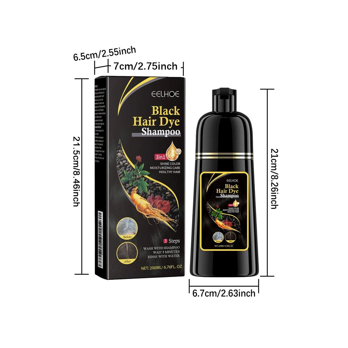 Black Hair Colouring Shampoo 3 in 1 Natural Herbal Essence Instant Colouring Shiny Hair Dye Shampoo Cleaning Nourishing Hair for Covering White Healthy supplements