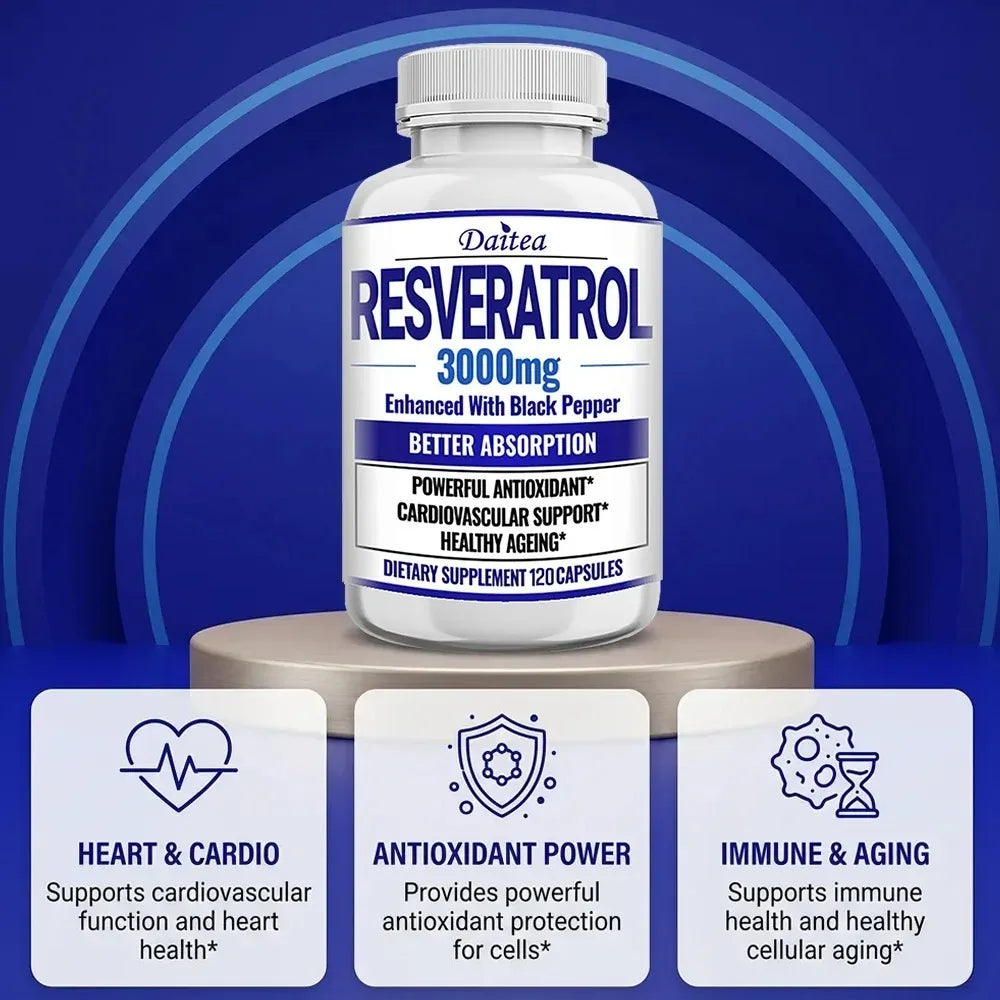 Resveratrol Supplement Capsules - Anti-Aging, Cardiovascular & Joint Support, Skin Health Healthy supplements