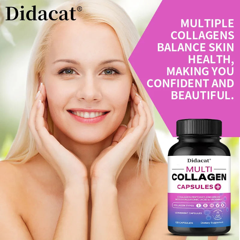 Multi Collagen Capsules with Hyaluronic Acid & Vitamin C, Support Cardiovascular, Skin Hair Nail Joint Bone & Digestive Wellness Healthy supplements