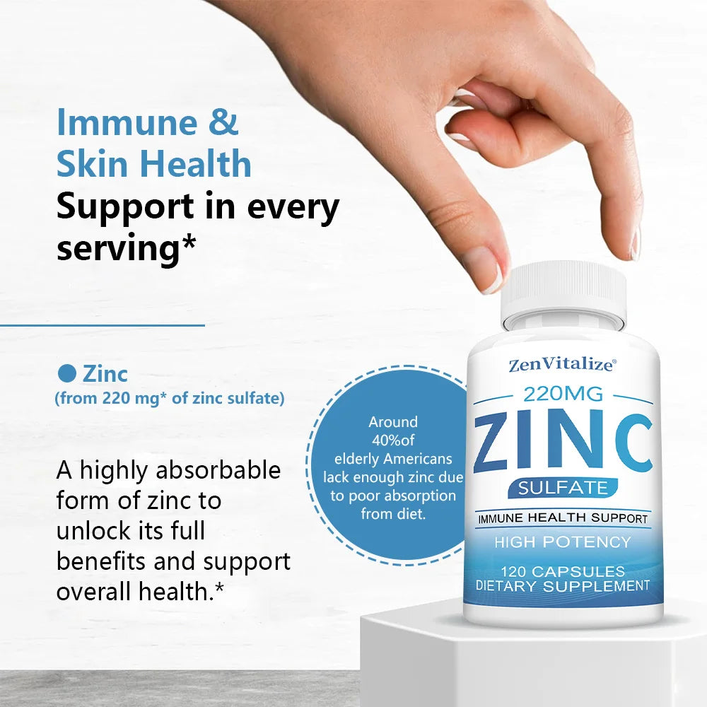 Zinc 50Mg Supplement Capsules – Zinc Sulfate for Antioxidant & Skin Health, Suitable for Both Men and Women Healthy supplements