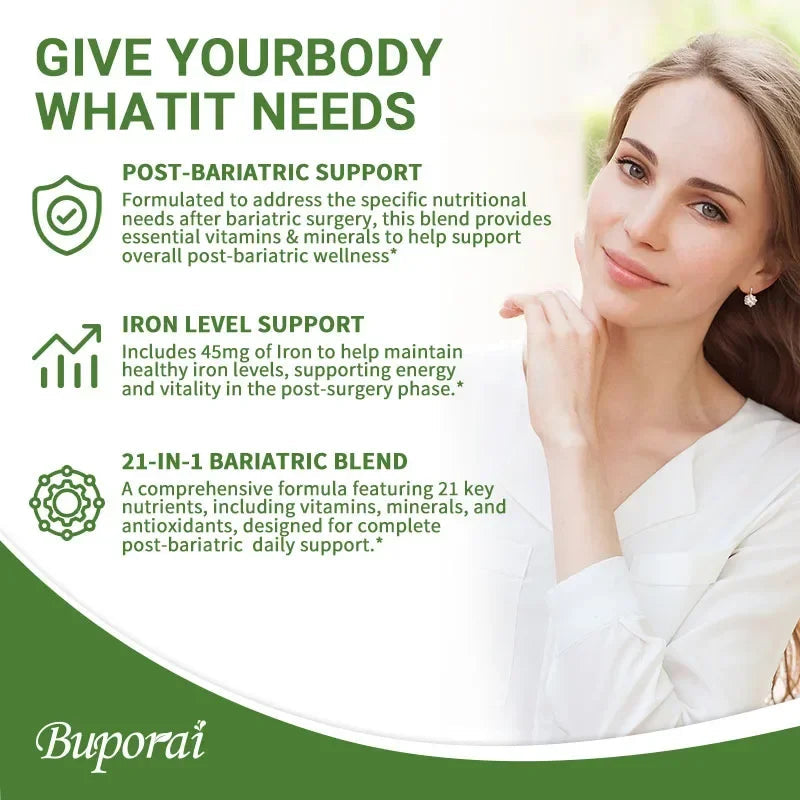 Bariatric Multivitamin Supplement - Maintaining Energy Levels, Promote Bone and Overall Health - Contains 21 Vitamins & Minerals Healthy supplements