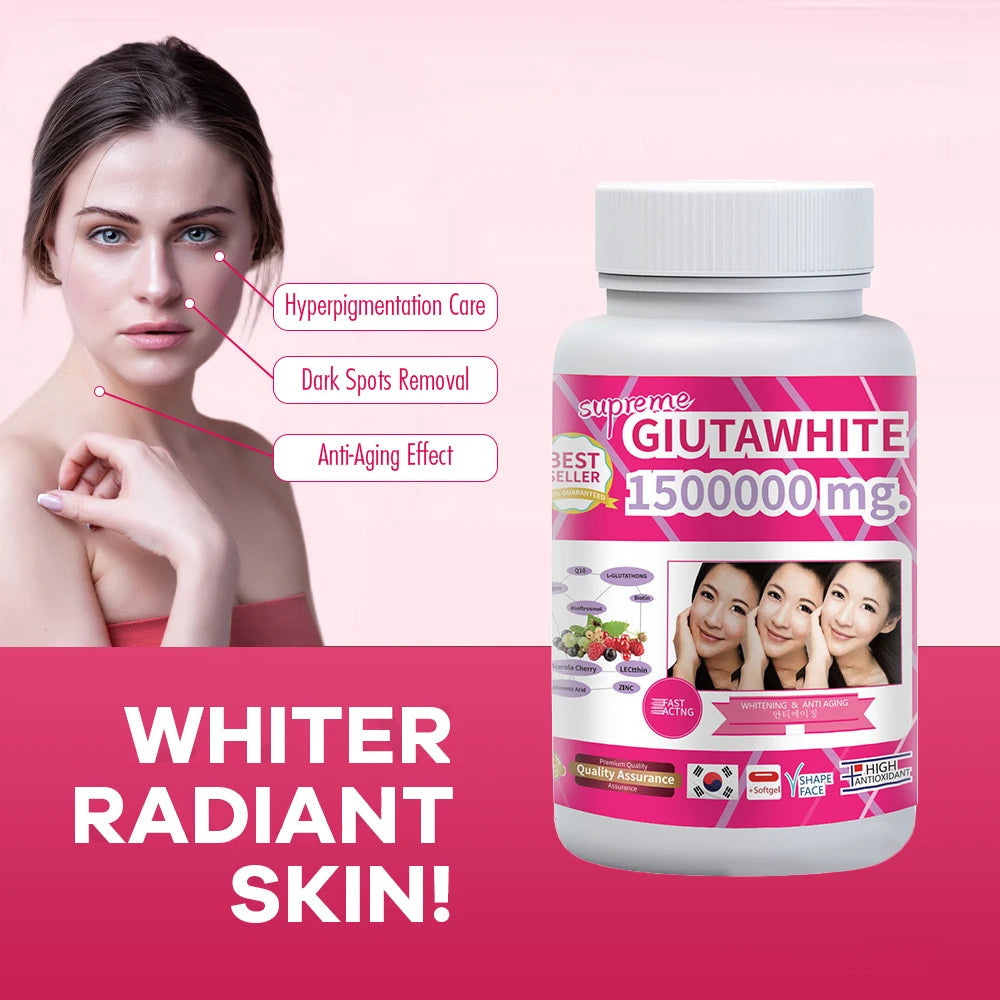 Gluta White 1500000mg Skin Whitening & Antioxidant Detox Supplement for Women & Men, Aging Defense, Blood Balance, Immune Health Healthy supplements