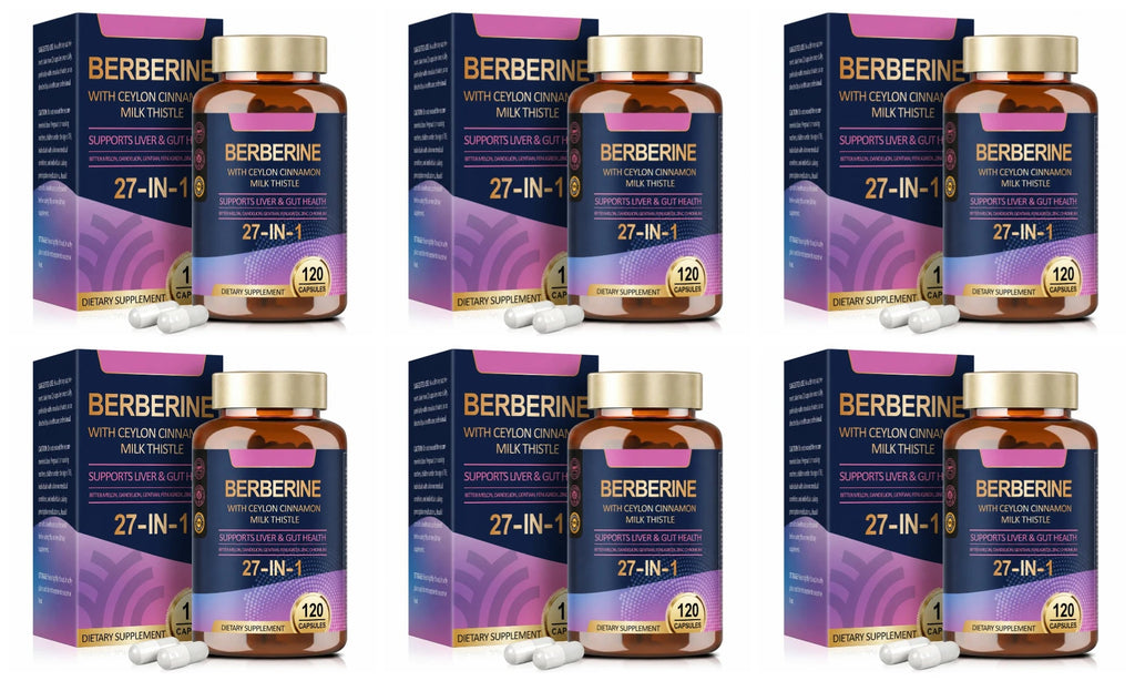 27 in 1 Berberine Supplement with Ceylon Cinnamon, Milk Thistle for Liver Gut Health Immunity Men & Women 120 Vegan Capsules Healthy supplements