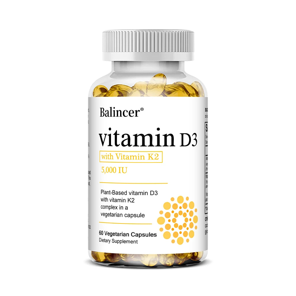 Vitamin D3 5000IU+ K2 (MK7) 1100mcg Capsules - Bone Teeth Joint Heart Circulation & Immunity System Health Support, Vegan Healthy supplements