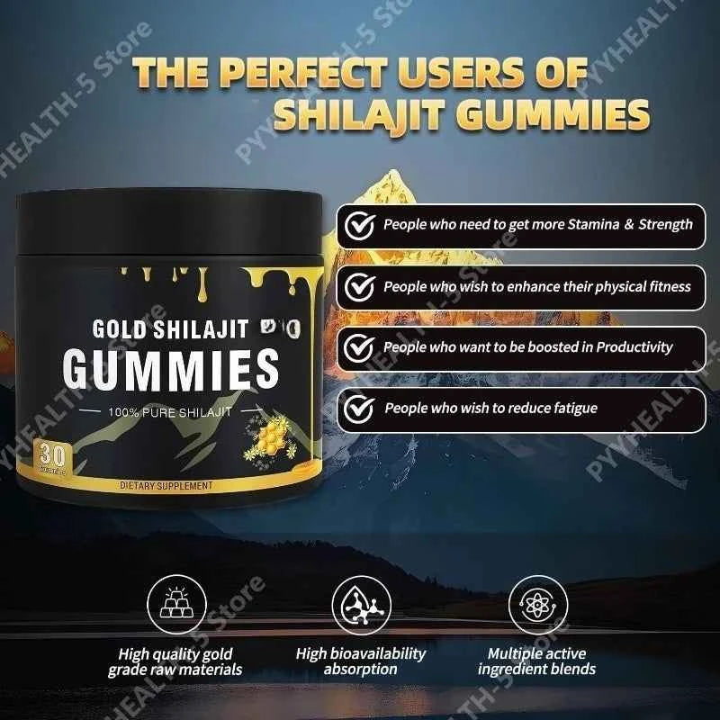 Shilajit Gummies Honey Lemon Flavor Himalayan Shilajit No Added Sugar Ashwagandha for Men Women 100% Natural Organic I 30 Gummy