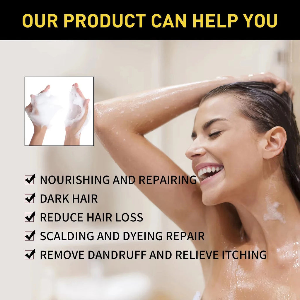Black Hair Colouring Shampoo 3 in 1 Natural Herbal Essence Instant Colouring Shiny Hair Dye Shampoo Cleaning Nourishing Hair for Covering White Healthy supplements