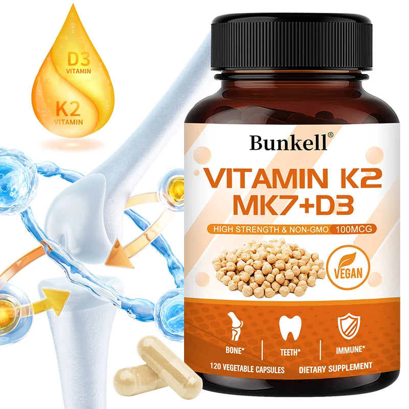 Vitamin K2 MK7 and Vitamin D3 Supplement Capsules, Support Bone Immunity, and Heart Health, Promote Calcium Absorption Healthy supplements