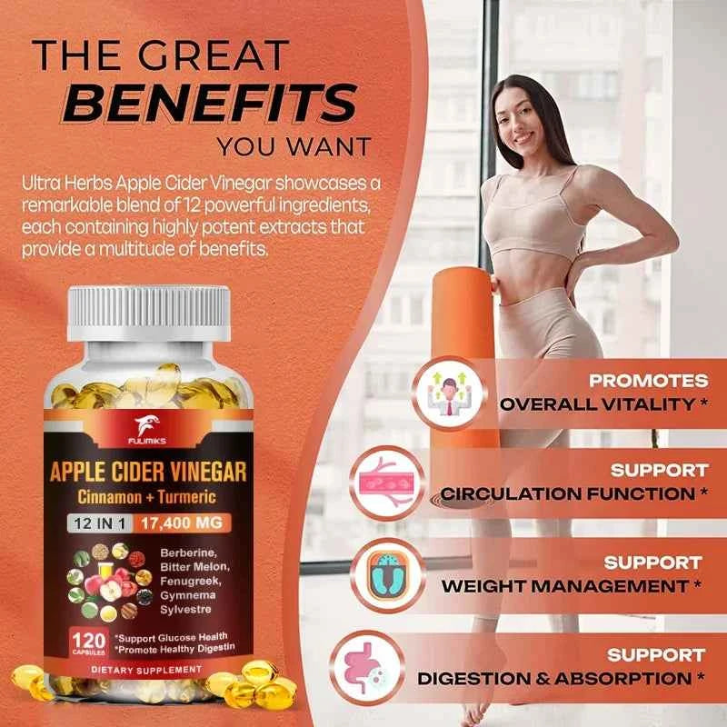 Buy 1 Get 1 Free! Premium Apple Cider Vinegar Capsules for Digestive Health & Natural Weight Management