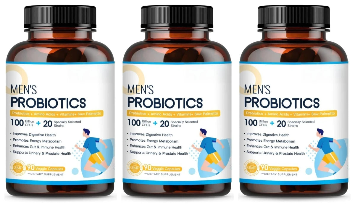 Men’s Probiotic Supplement 100 Billion CFU 20 Strains Prebiotics Digestive Enzymes Vitamins Gut Health Daily Wellness 90 Count Healthy supplements