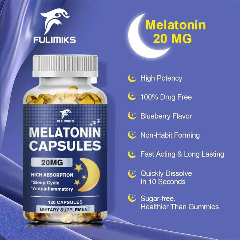 High Absorption Melatonin 20MG Supplement, Supports Natural Sleep, Reduces Stress, Aging & Nervous System Health for Men & Women