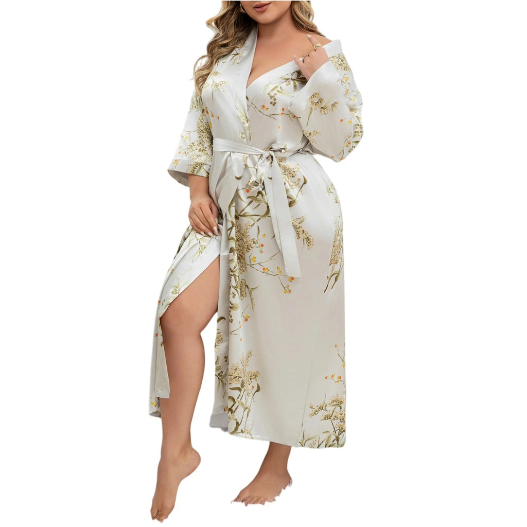 Ladies Oversized Floral Thin Skin-friendly Loungewear Summer Sexy Sleeping Robe Casual Soft and Comfortable Nightdress Homewear Healthy supplements