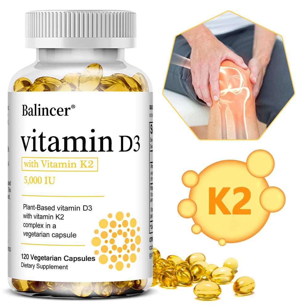 Vitamin D3 5000IU+ K2 (MK7) 1100mcg Capsules - Bone Teeth Joint Heart Circulation & Immunity System Health Support, Vegan Healthy supplements