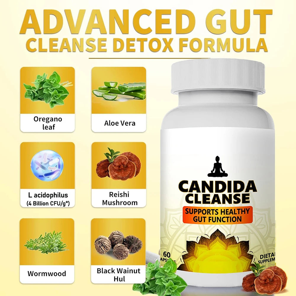 Candida Cleanse Detox for Gut Health - Extra Strength Balance Control Anti Overgrowth Supplements for Women & Men - 60 Capsules Healthy supplements