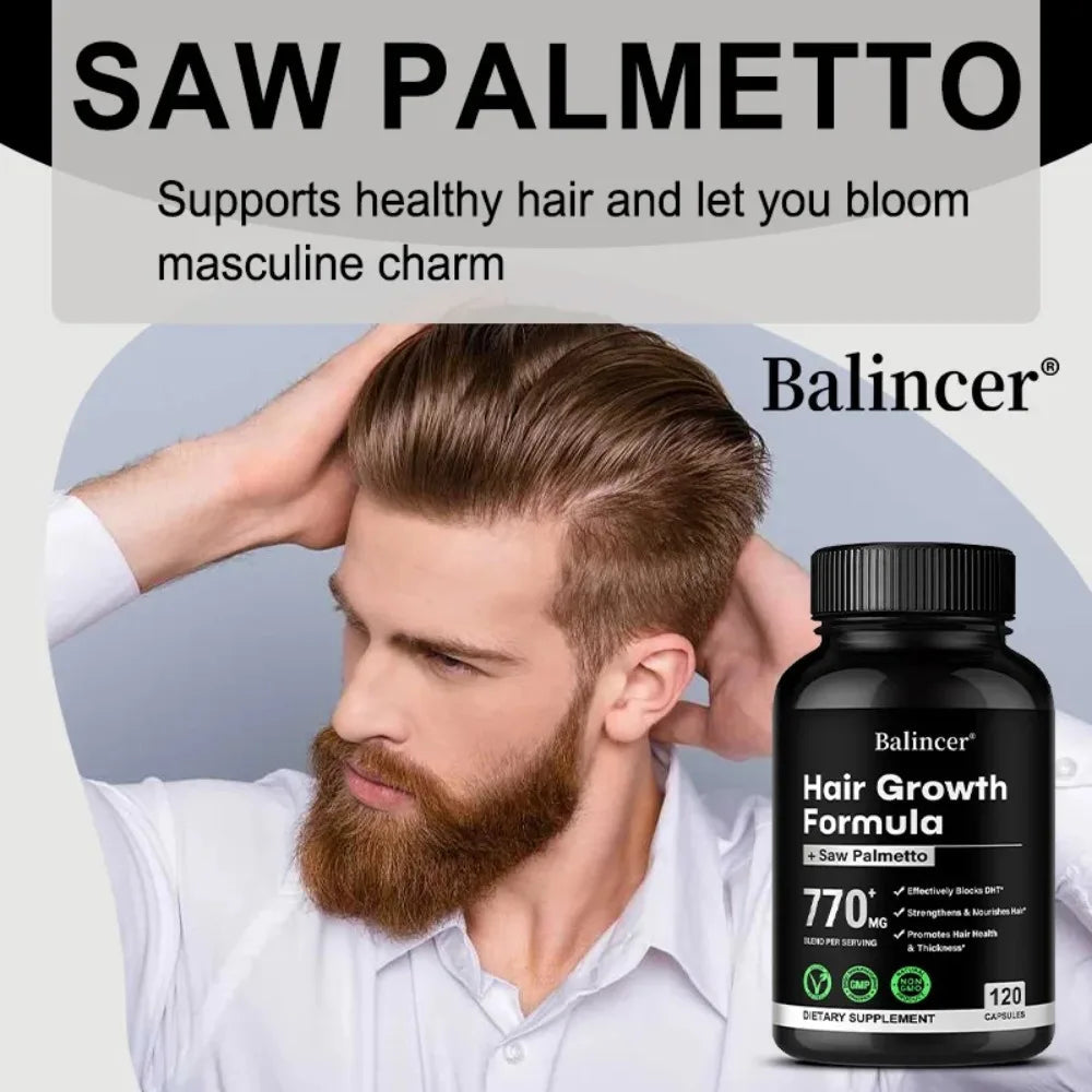 Saw Palmetto, with Biotin, Suitable for Both Men and Women, Promotes Hair Growth and Supports Skin, Nail Health, 120 Capsules Healthy supplements