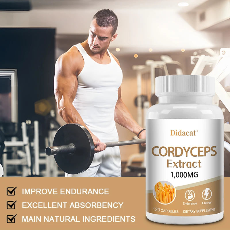 Natural Cordyceps 1000 Mg Supplement - Non-GMO 120 Capsules, Stamina and Energy Support, Helps Immune & Cardiovascular Health Healthy supplements