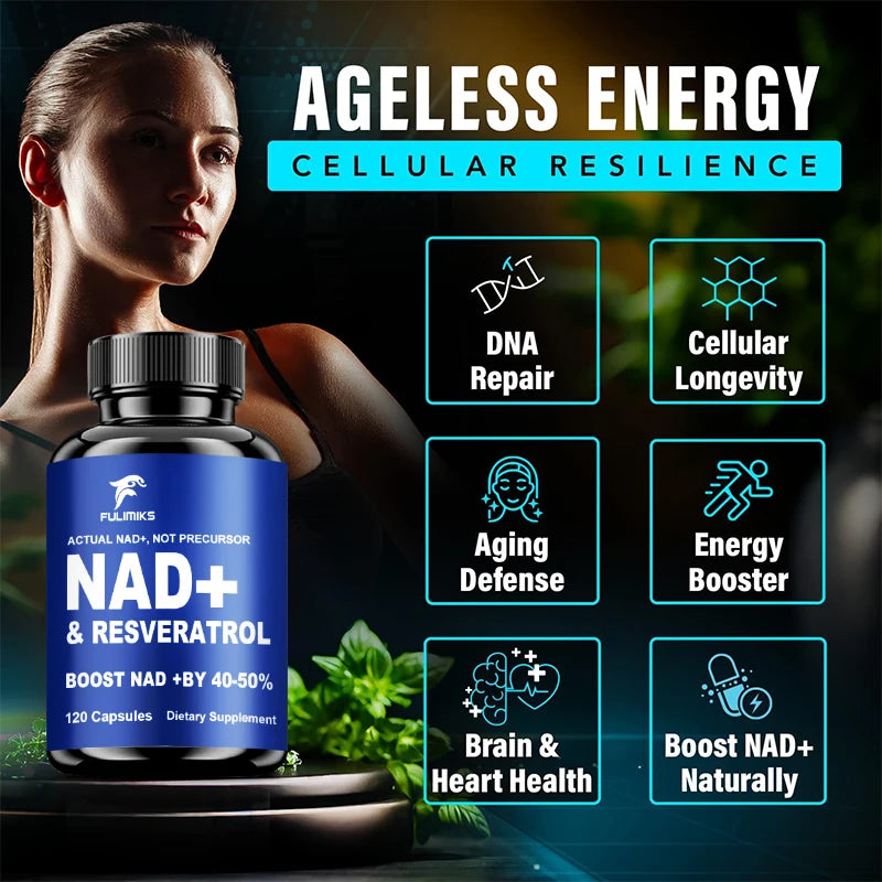 Premium NAD+ Supplement, with Pure NAD+ & Trans-Resveratrol,Vitamin, Support Cellular, Skin, Hair & Nail Health, Immune, sleep Healthy supplements