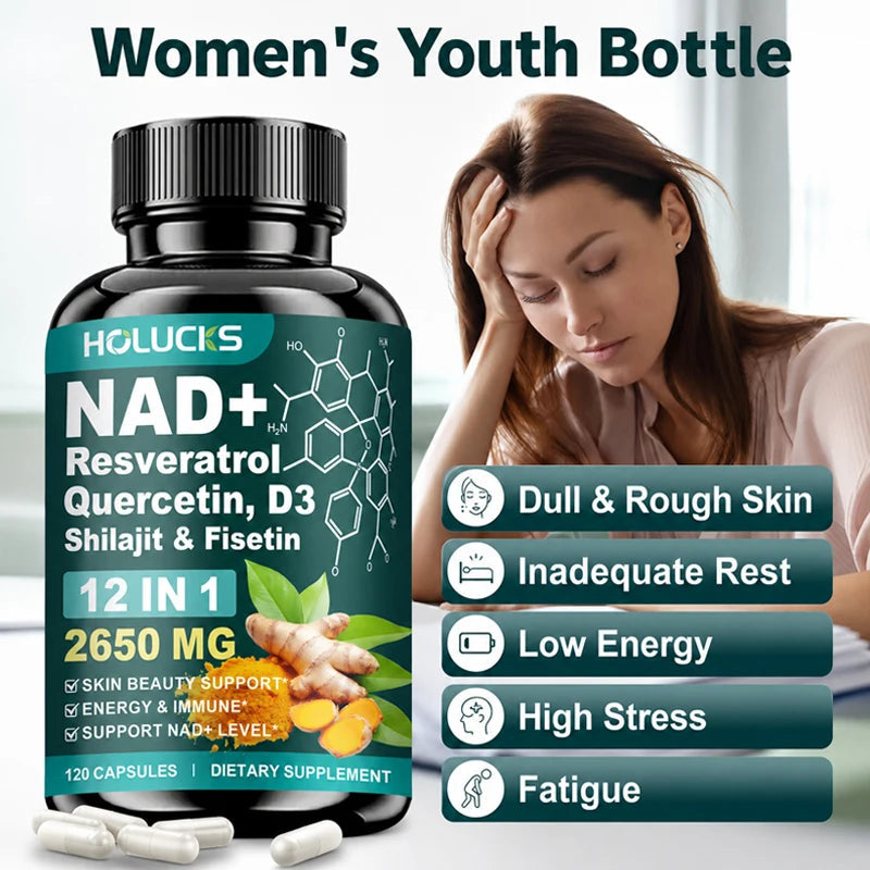 High Potency NAD+ Supplement, with Quercetin, Fisetin, Support Daily Vitality, Skin & Nails Health, Immune, Overall Well-Being Healthy supplements