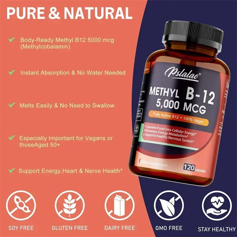 Vitamin B12 5000 Mcg - Supports Energy Levels, Mind, Nervous System - Blood Cell Production, Fatigue Relief, Heart Health Healthy supplements
