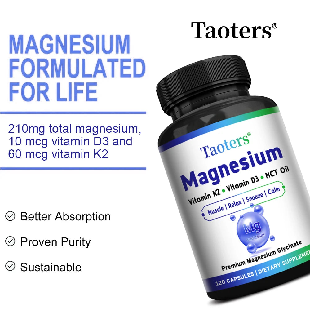 Magnesium Glycinate Capsules - Vitamin K2, D3, Support Bone Joint Wellness, Muscle Recovery, Nerve Mood Balance & Sleep Quality Healthy supplements