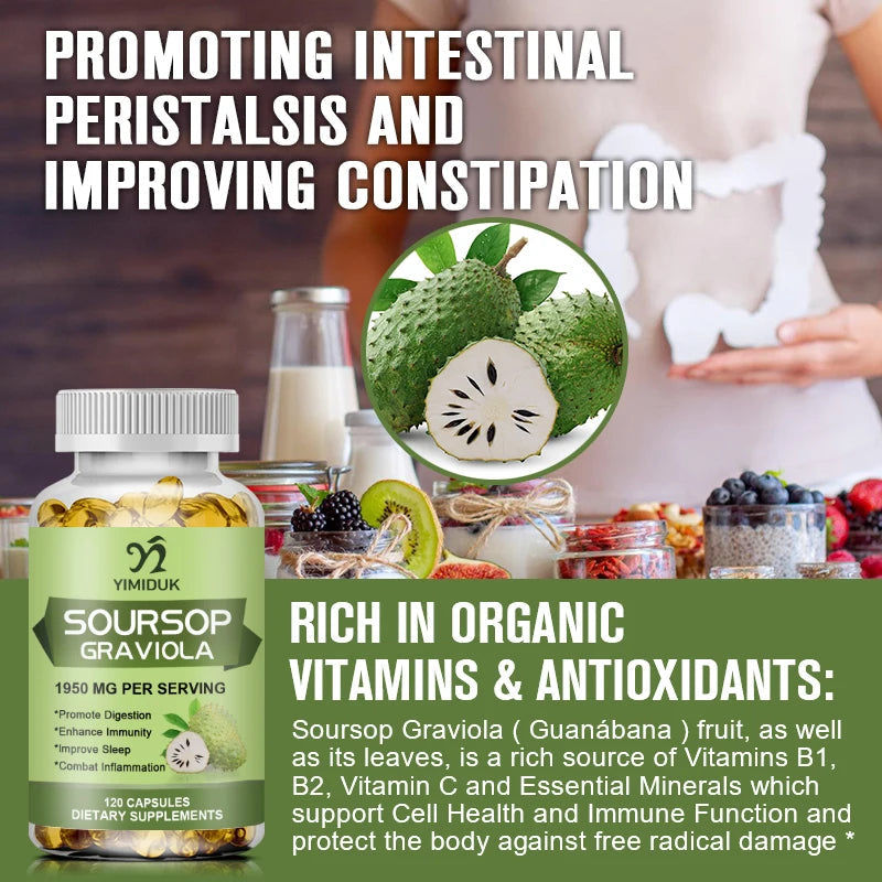 YIMIDUK Graviola Soursop Supplement, Supports Immune Health, Digestive Comfort, Sleep Quality & Overall Body Wellness Daily Healthy supplements