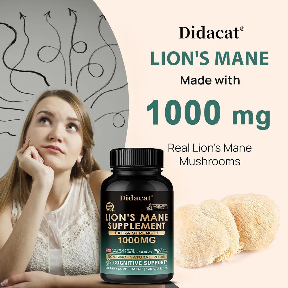 Lion's Mane Mushroom Capsules, Brain Wellness Supplement, Support Memory, Focus, Nerve Health, Mood, Energy & Immune Balance Healthy supplements