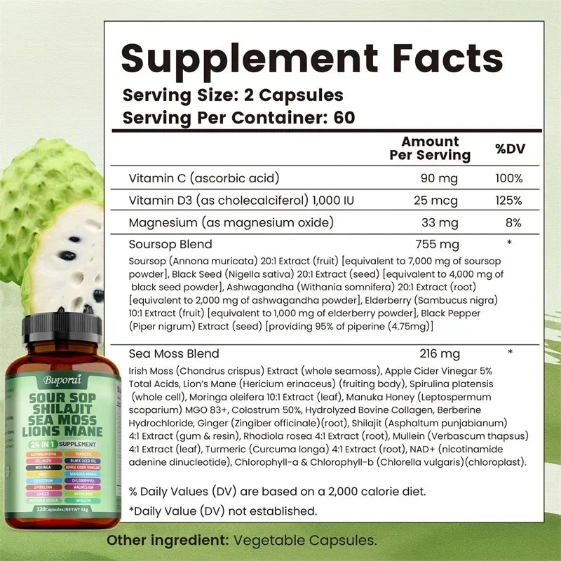 24-In-1 Soursop Supplement - Promote Digestion and Cell Health, Supports Skin, Joint and Bone Health, Strengthens Immunity Healthy supplements