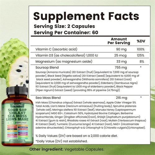 24-In-1 Soursop Supplement - Promote Digestion and Cell Health, Supports Skin, Joint and Bone Health, Strengthens Immunity Healthy supplements