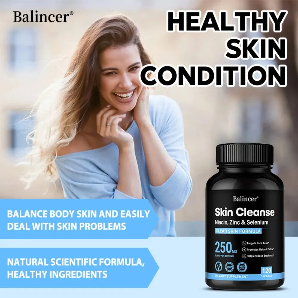 Skin Cleanse Supplements for Men, Women & Teens – Niacin, Zinc & Selenium, Skin Health & Immune Support – 120 Vegan Capsules Healthy supplements