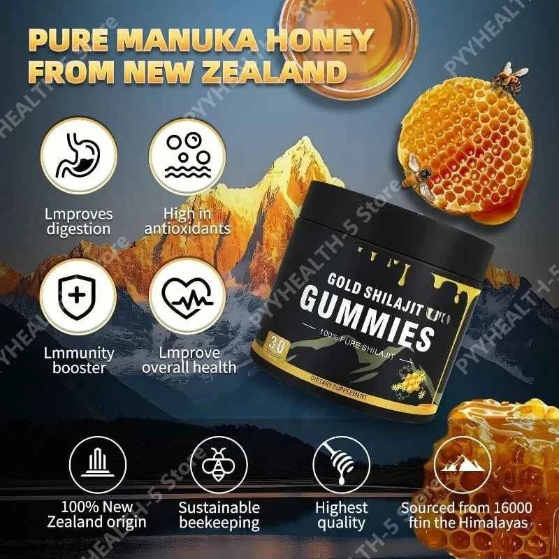Shilajit Gummies Honey Lemon Flavor Himalayan Shilajit No Added Sugar Ashwagandha for Men Women 100% Natural Organic I 30 Gummy