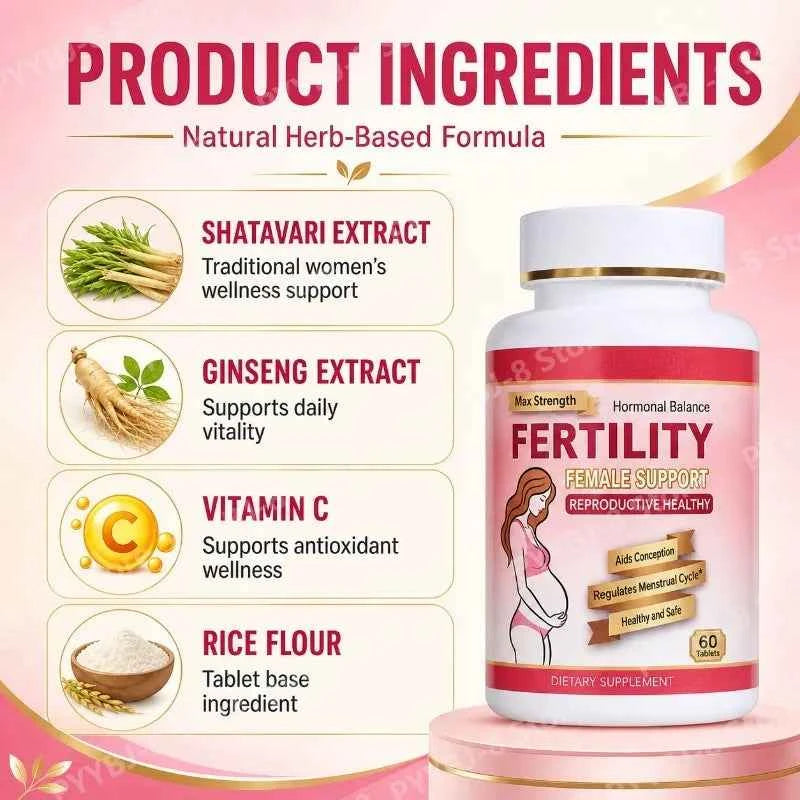 Female Fertility Vitamins for Women, Pre Pregnancy Prenatal Supplement for Prenatal Daily Routine, 60 Count Tablets